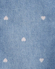 Toddler Heart-Print Knit Denim Overalls - Blue