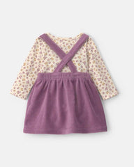 Baby Girl 2-Piece Fox Velvety Long-Sleeve Dress Set - Purple/Cream
