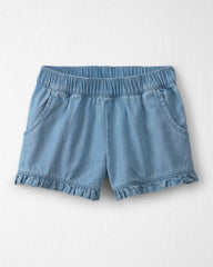 Toddler Girl 2-Piece Linen Top & Short Set Made with Organic Cotton in Blue Hibiscus