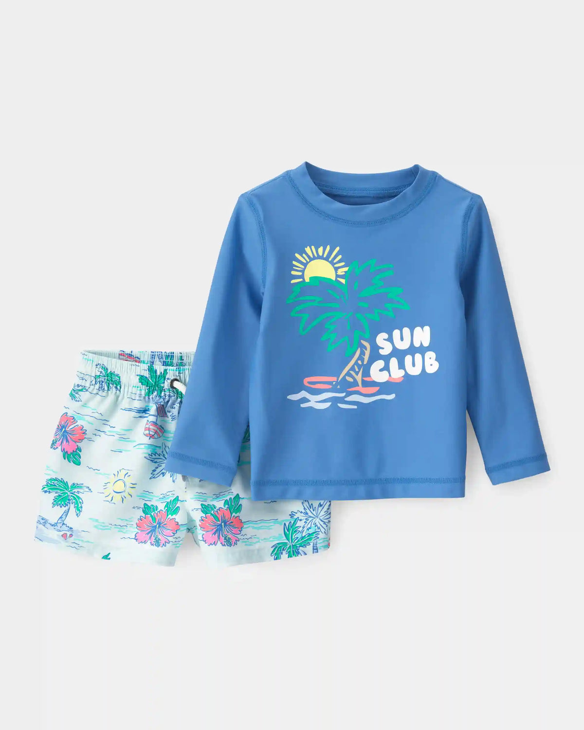 Baby Boy 2-Piece Tropical Beach Rashguard Trunk Set - Blue