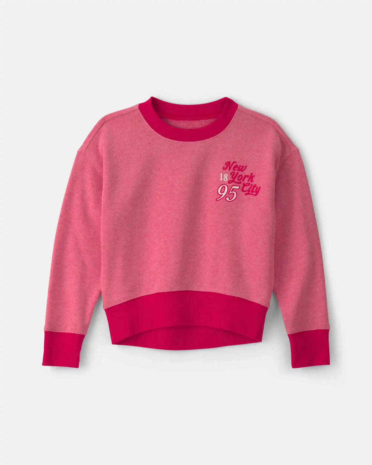 Girls 'New York City 95' French Terry Pullover Sweatshirt - Pink/Red