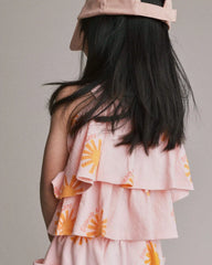 Toddler Girl Off Shoulder Flowy Top in Sunny Life Print - Light Pink