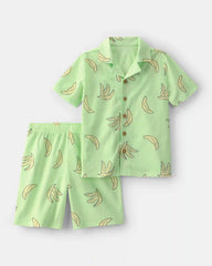 Boys 2-Piece Banana Short-Sleeve Loose Fit 2-Piece Pajama Set - Green