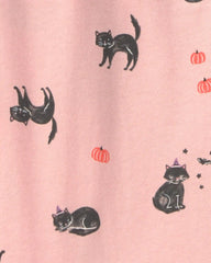 Toddler Girl Halloween Cat Long-Sleeve Peplum Top - Pink