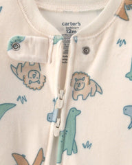 Baby Boy 1-Piece Dino 2-Way Zip DreamPlush Snug Fit Footed Pajama - Cream