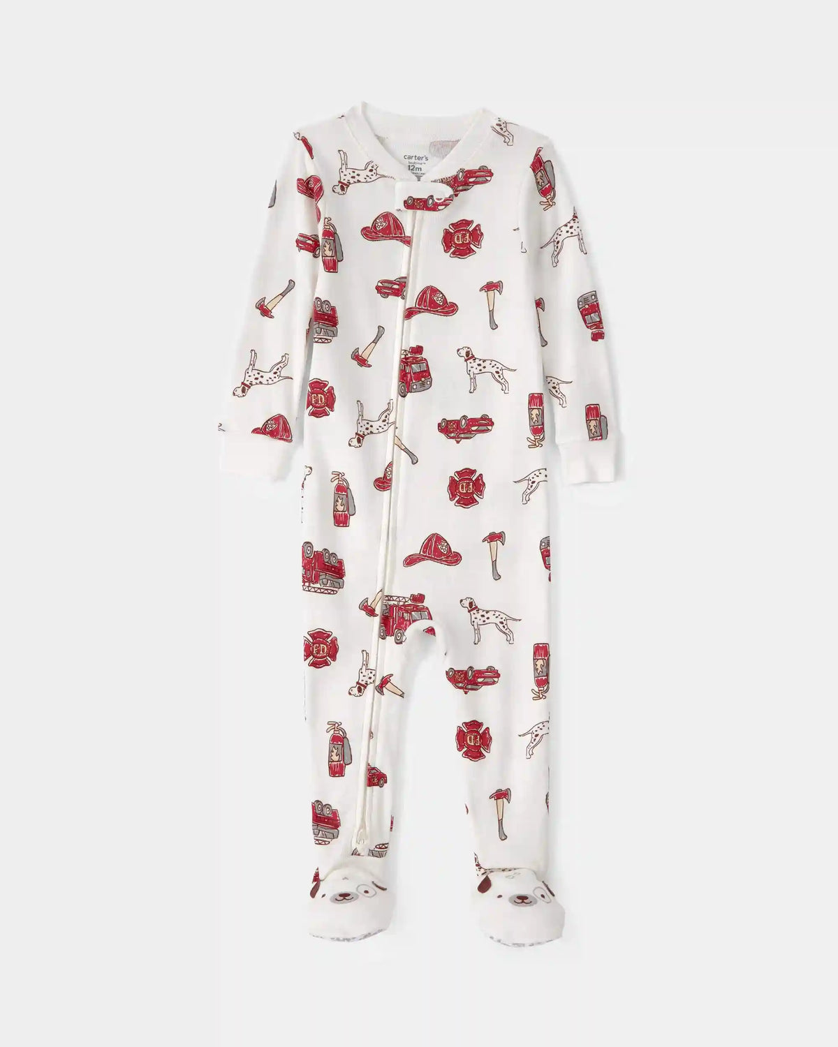 Toddler Boy Firetruck 100% Cotton Snug Fit 1-Piece Pajama - White