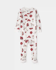 Toddler Boy Firetruck 100% Cotton Snug Fit 1-Piece Pajama - White