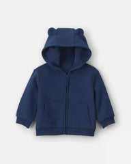 Baby Boy Bear Fleece Zip-Up Hoodie - Navy Blue