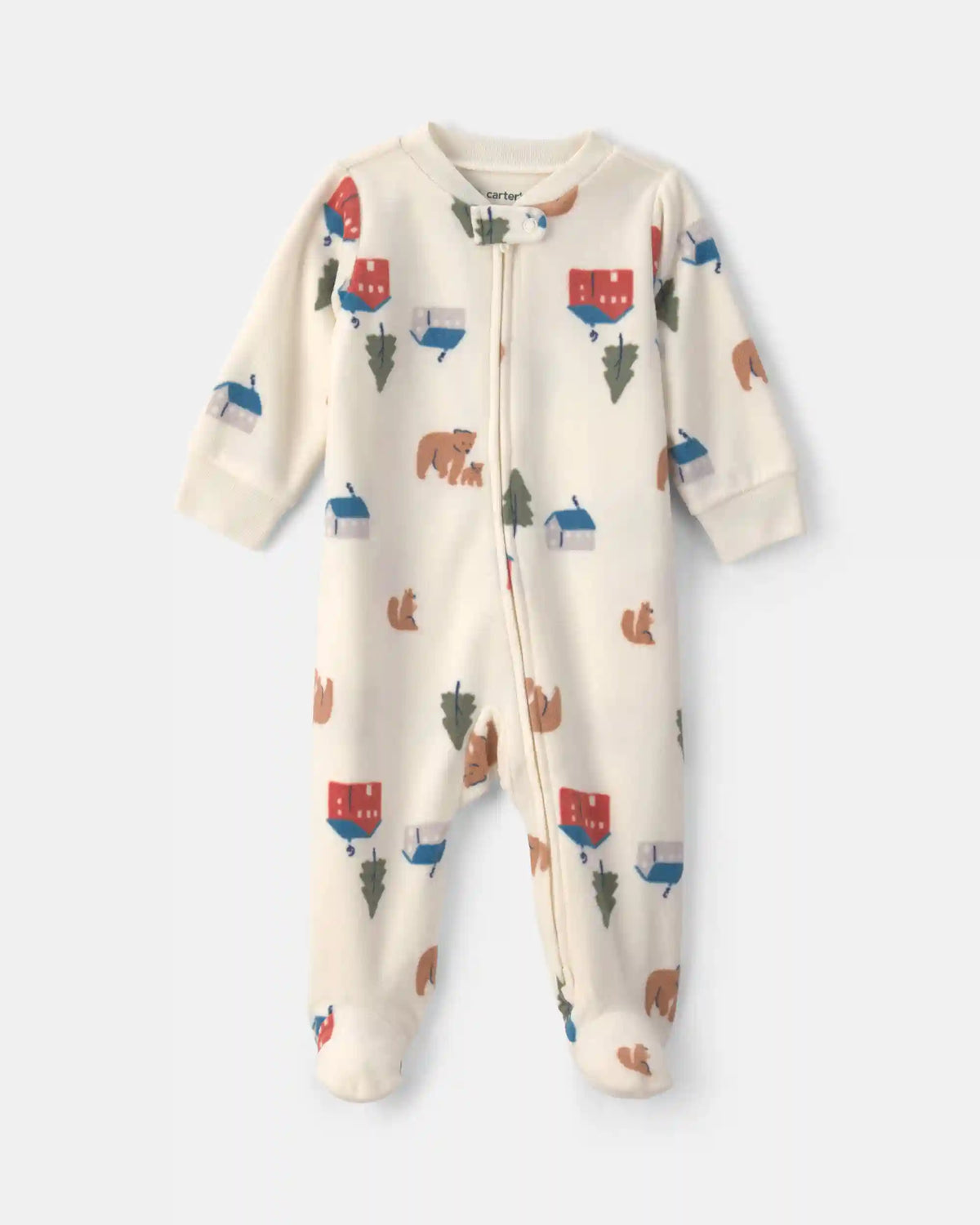 Baby Bear Cabin Fleece 2-Way Zip Sleep & Play Pajamas - Cream