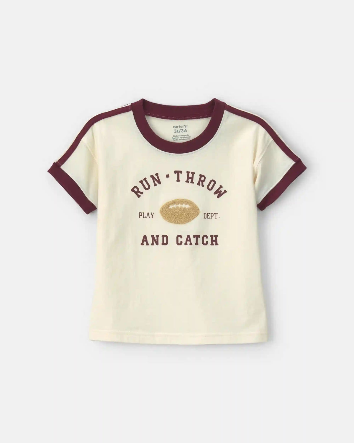 Toddler Boy 'Run, Throw and Catch' Football Graphic Tee - Cream/Burgundy