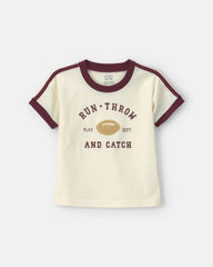 Toddler Boy 'Run, Throw and Catch' Football Graphic Tee - Cream/Burgundy