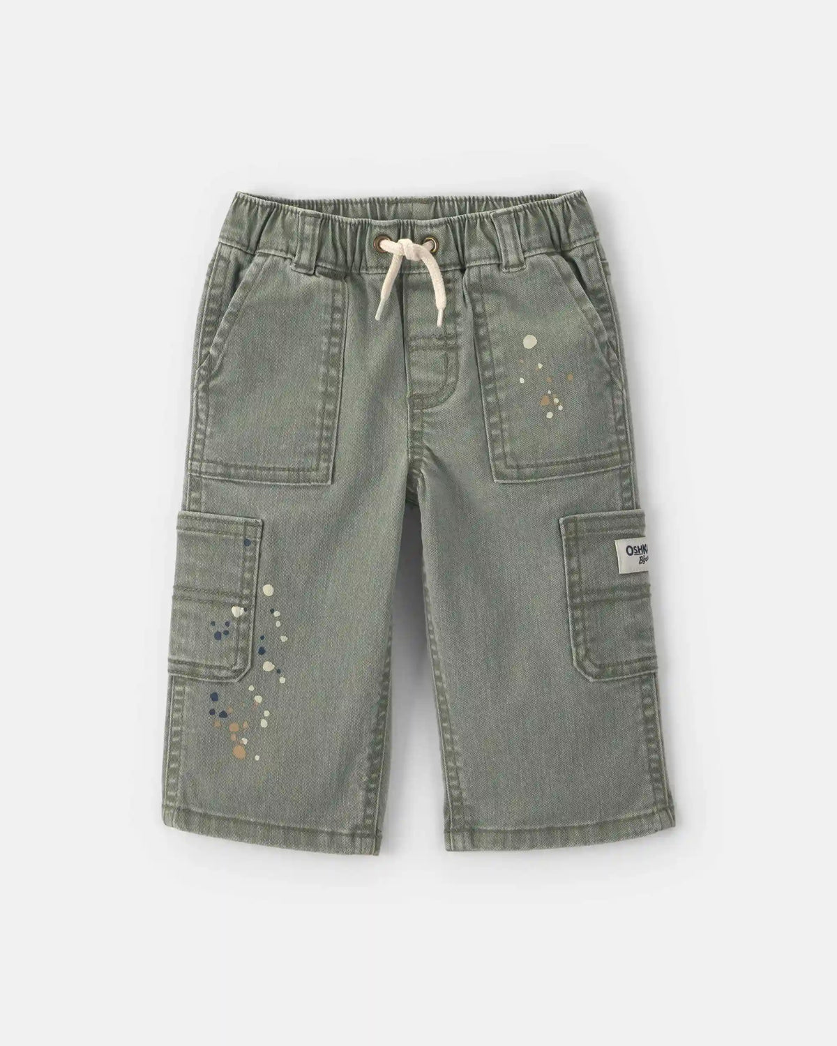 Baby Boy Splatter Paint Wide-Leg Carpenter Pants - Green