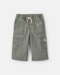 Baby Boy Splatter Paint Wide-Leg Carpenter Pants - Green