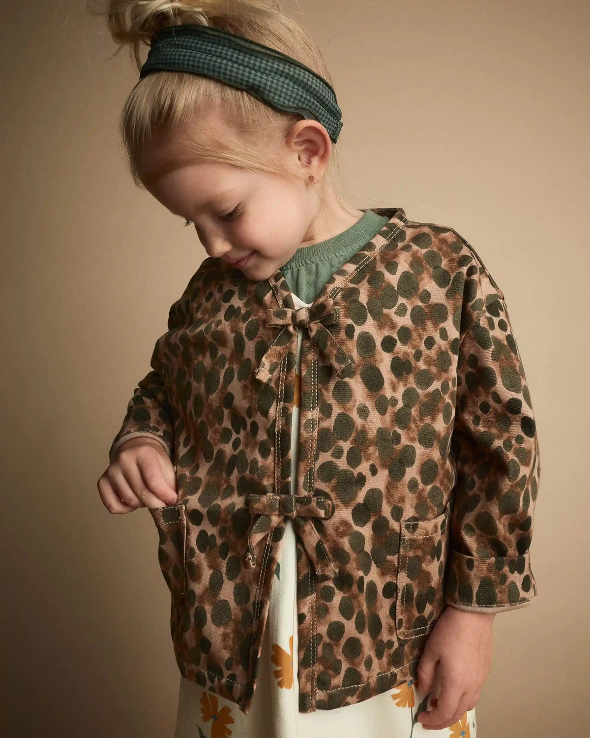 Toddler Girl Bow Jacket in Leopard - Brown