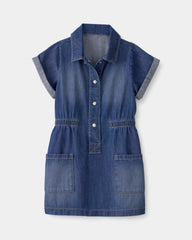 Toddler Girl Denim Button-Up Dress - Dark Wash