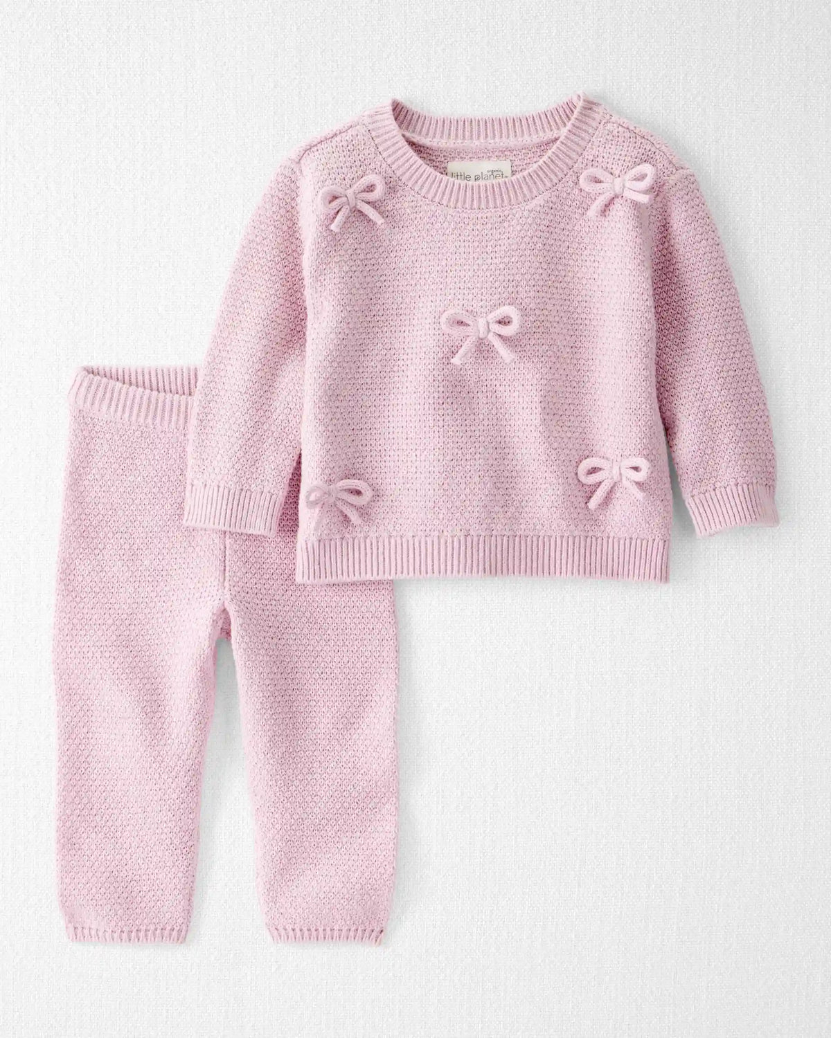 Baby Girl 2-Piece Organic Cotton Bow Knit Sweater & Pant Set