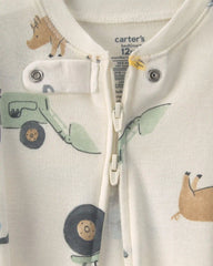 Baby Boy Farm 100% Cotton 2-Way Zip 1-Piece Pajama - Cream