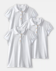 Girls 3-Pack Uniform Active Polo Shirts - White