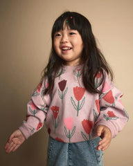 Toddler Girl Double Layer Pullover Sweatshirt in Tulip Print - Mauve