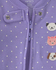 Baby Girl 1-Piece Pets 2-Way Zip 100% Cotton Snug Fit Footed Pajama - Purple