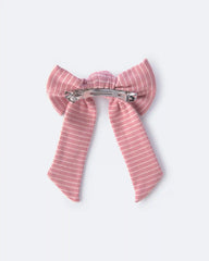 Toddler Girl Bow Hair Clip in Stripes - Light Pink