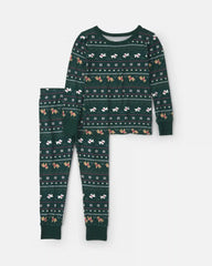 Toddler 2-Piece Fair Isle Christmas PurelySoft™ Snug Fit Pajama Set - Green
