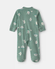 Baby Boy Yeti Fleece 2-Way Zip DreamPlush Sleep & Play Pajamas - Green