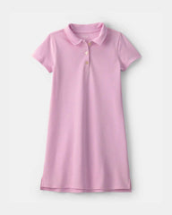 Girls Uniform Piqué Short-Sleeve Dress - Pink