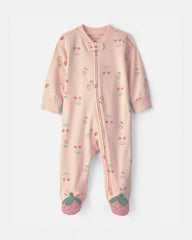 Baby Girl Strawberry 100% Cotton 2-Way Zip Sleep & Play Pajamas - Pink