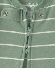 Baby Boy 1-Piece Dino Striped 2-Way Zip 100% Cotton Snug Fit Footed Pajama - Green