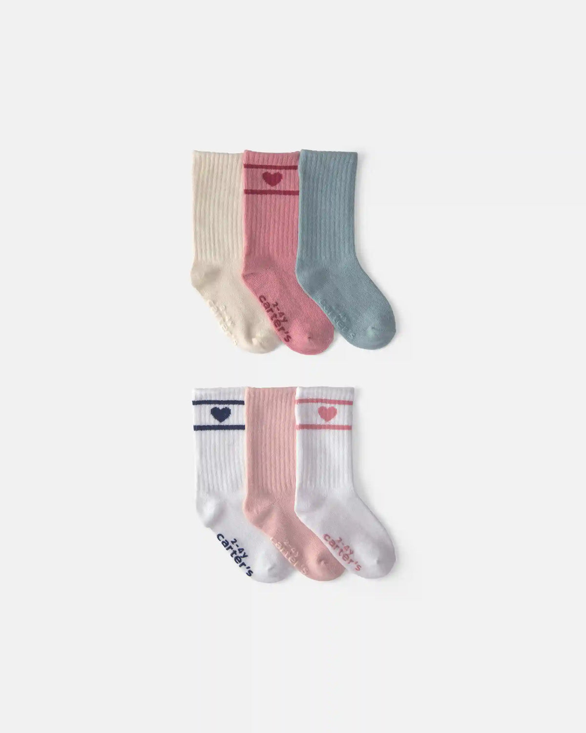 Toddler Girl 6-Pack Heart Varsity Stripe Crew Socks