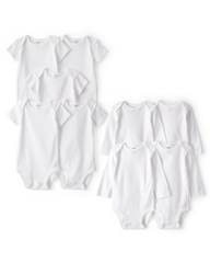 Baby 9-Pack Short Sleeve & Long Sleeve Cotton Bodysuits - White