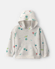 Toddler Boy Space Dino French Terry Hoodie - Grey