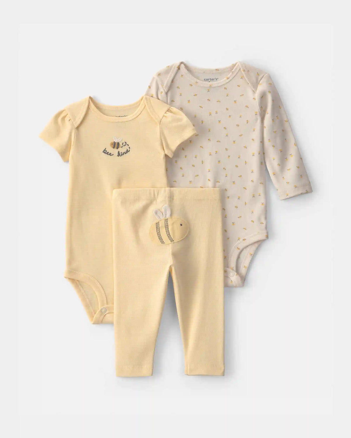 Baby Girl 3-Piece Bee Bodysuit & Pant Set - Yellow/Ivory