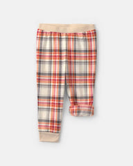 Toddler Boy 2-Piece Polar Bear Christmas Plaid Fleece Loose Fit Pajama Set - Grey/Orange