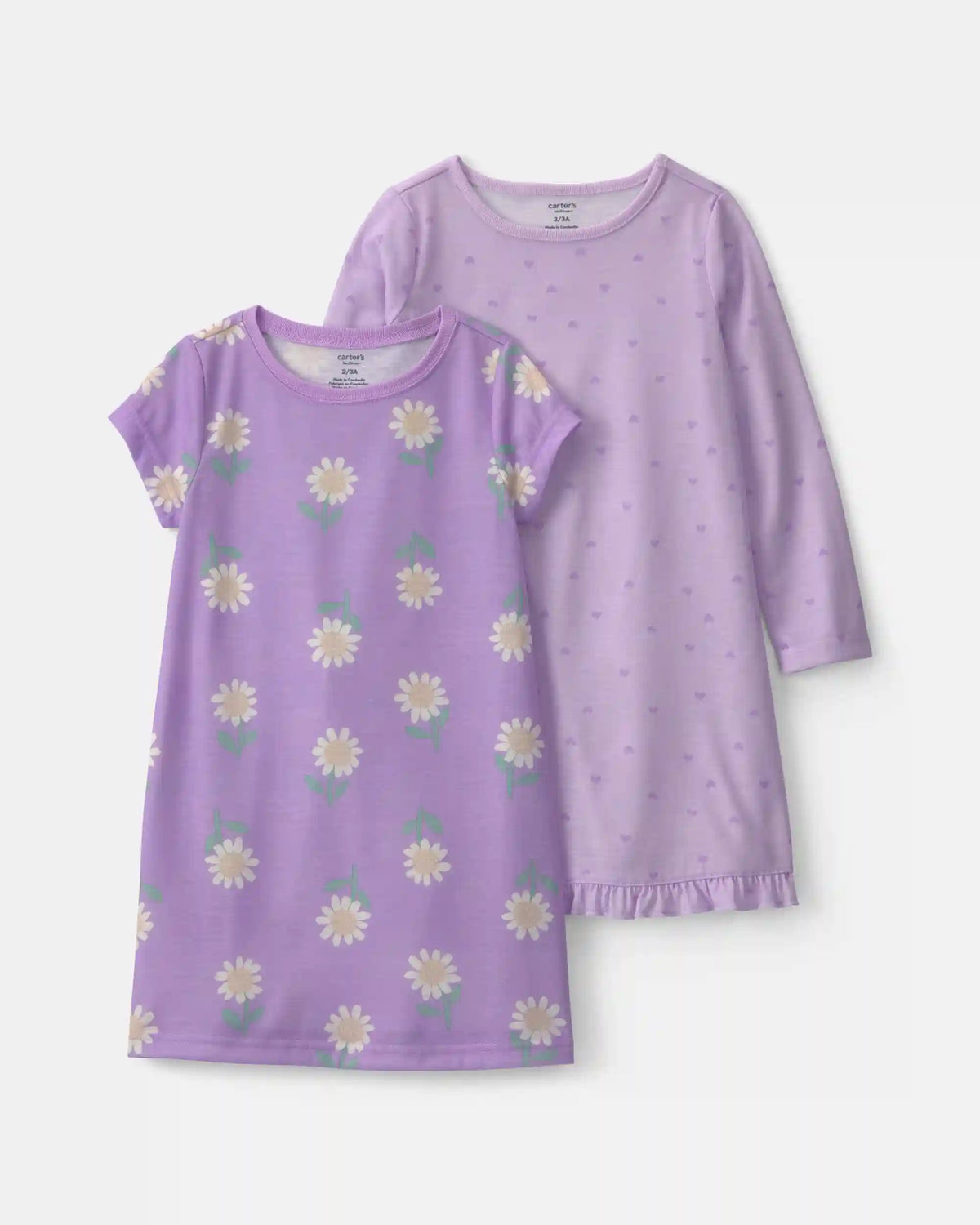 Girls 2-Pack Floral Night Gowns - Purple