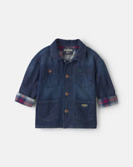 Toddler Boy Plaid Denim Jacket - Dark Wash