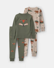 Toddler Boy 4-Piece Fox 100% Cotton Snug Fit Pajama Set - Green