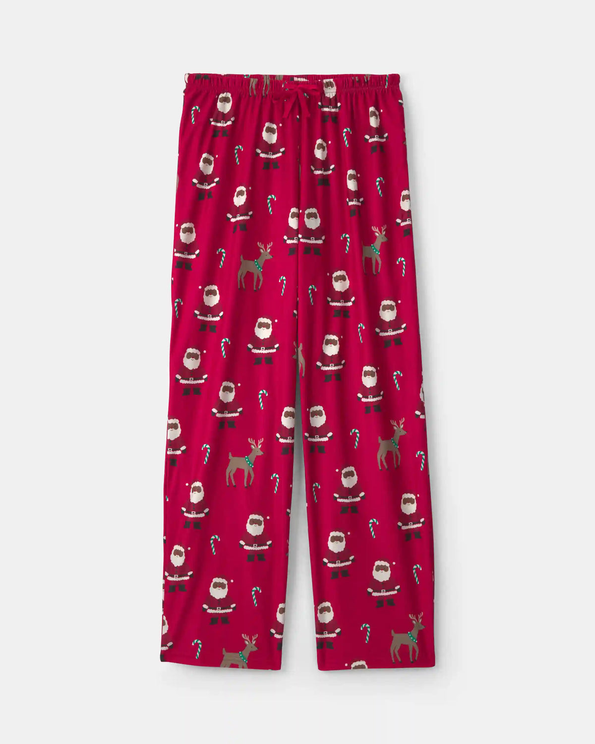 Adult Brown Santa Christmas Fleece Loose Fit Pajama Bottoms - Red