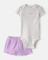 Baby Girl 3-Piece 'Mommy's Mini' Outfit Set - Purple/Grey