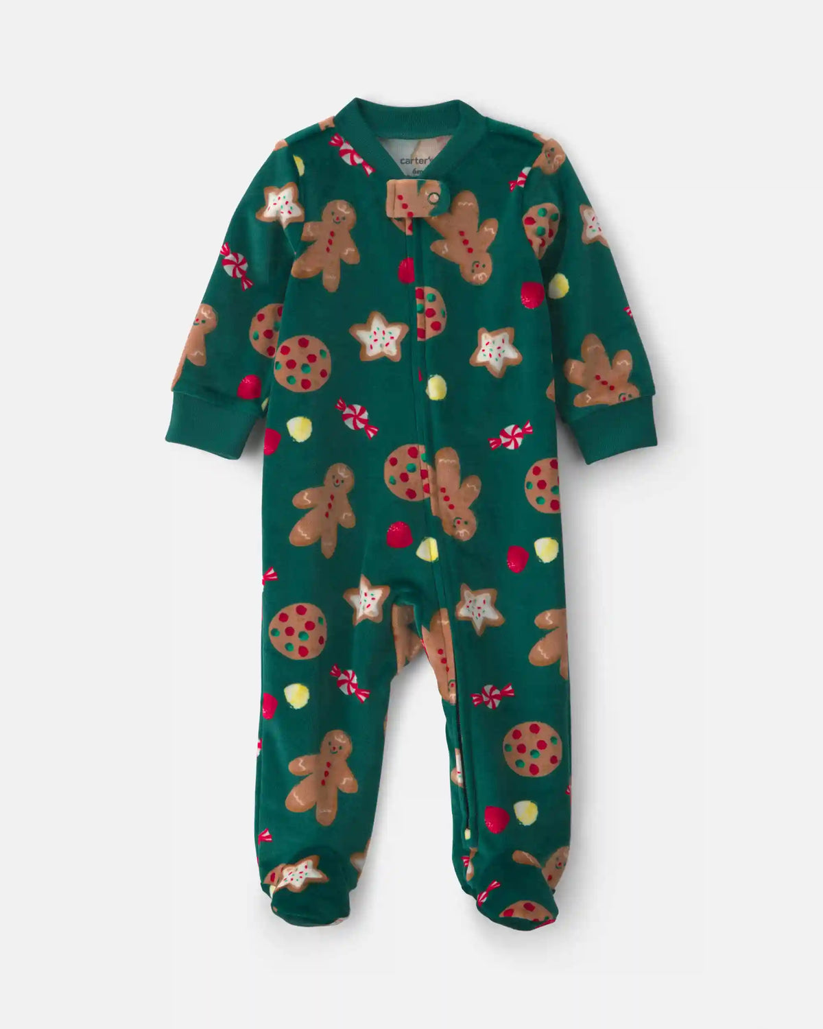 Baby Christmas Gingerbread 2-Way Zip DreamPlush Sleep & Play Pajamas - Green