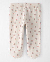 Baby Girl Organic Cotton Rib Footed Pants in Strawberry Print
