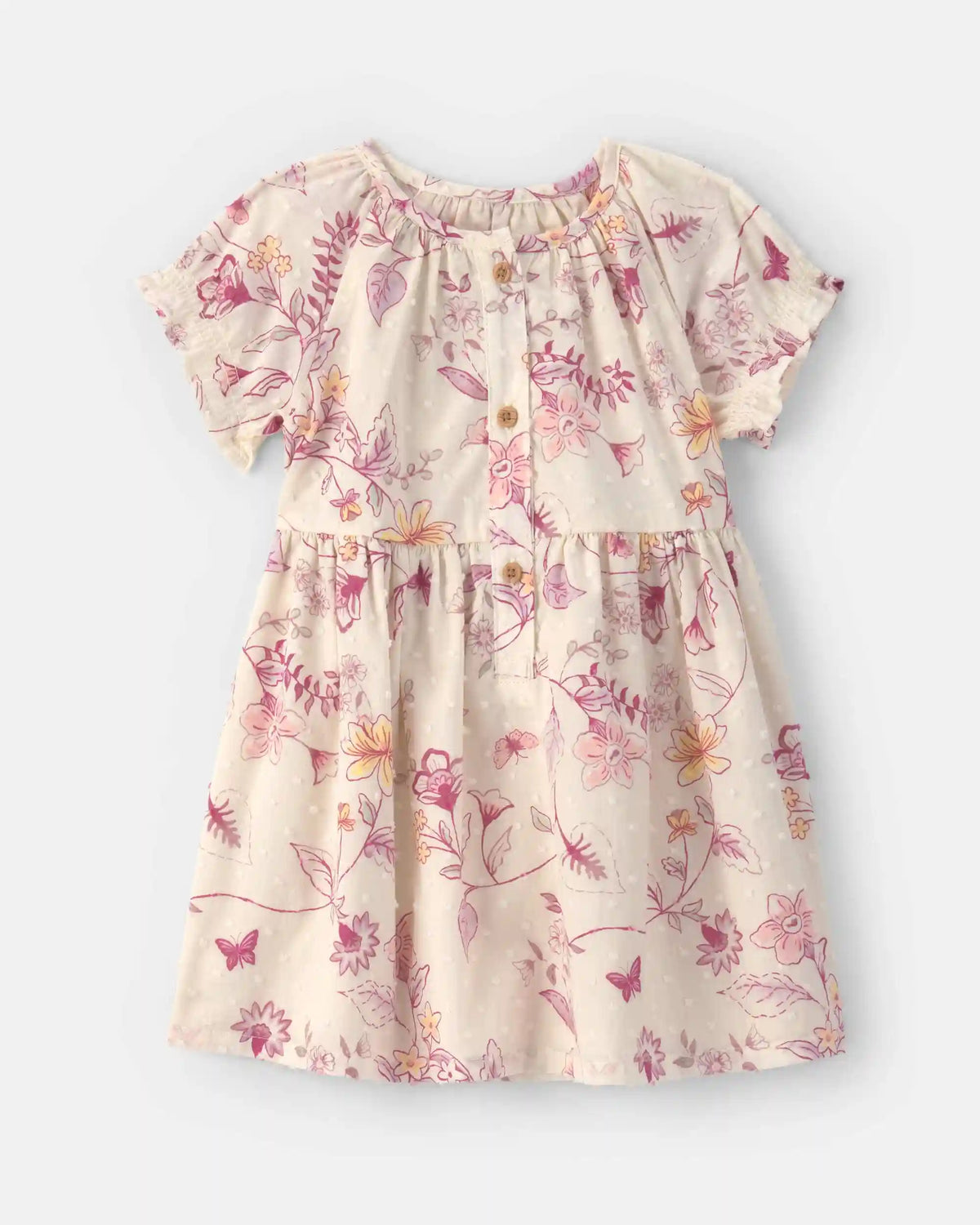 Baby Girl Floral Puff-Sleeve Dress - Ivory