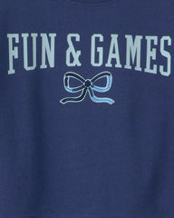 Girls 'Fun & Games' Bow French Terry Top - Navy Blue