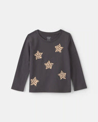 Toddler Girl Leopard Star Long-Sleeve Graphic Tee - Black