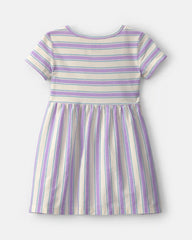 Toddler Girl Striped Short-Sleeve Dress - Purple/Ivory