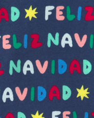 Toddler 2-Piece 'Feliz Navidad' Christmas 100% Cotton Snug Fit Pajama Set - Navy Blue