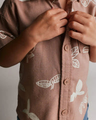 Toddler Boy Button-Down Short-Sleeve Shirt in Plant Print - Light Brown