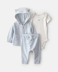 Baby 3-Piece Bear Terry Short-Sleeve Layering Set - Blue
