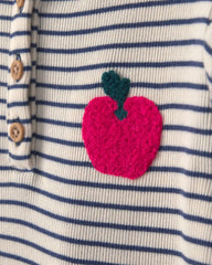 Toddler Girl 2-Piece Apple Striped Fleece Long-Sleeve Top & Pant Set - Navy Blue/Cream